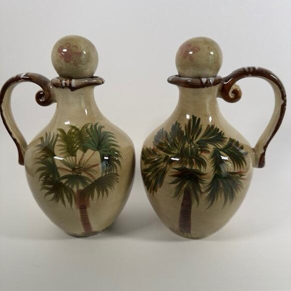 Tabletops Unlimited Bora Bora (2) Oil Or Vinegar Cruet and Stopper Palm Trees - Picture 15 of 16